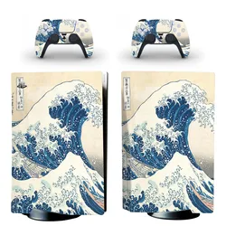 Great Wave PS5 Disc Sticker Decal Cover for Console and 2 Controllers PS5 Disk Skin Vinyl