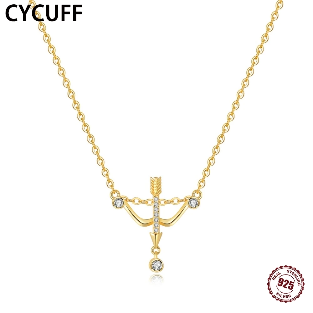 

CYCUFF New S925 Sterling Silver Necklace For Women Golden Inlaid Tassel Zircon Necklace Luxury Fine Engagement Wedding Jewelry