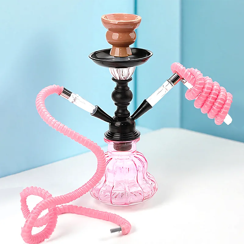 

Розовый, фиолетовый, синий, маленький 12,6 дюйма \ 32 см, двойной шланг 2, полный набор кальяна для бара, роскошная курительная трубка, набор кальян, стеклянная ваза, керамическая чаша