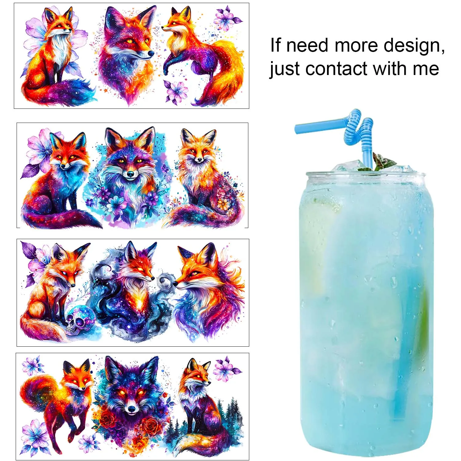 1/5pcs bundle Mysterious Fox Theme UV DTF Sticker Waterproof DIY Decals 3D transfers uvdtf stickers 16oz uv dtf cup wraps