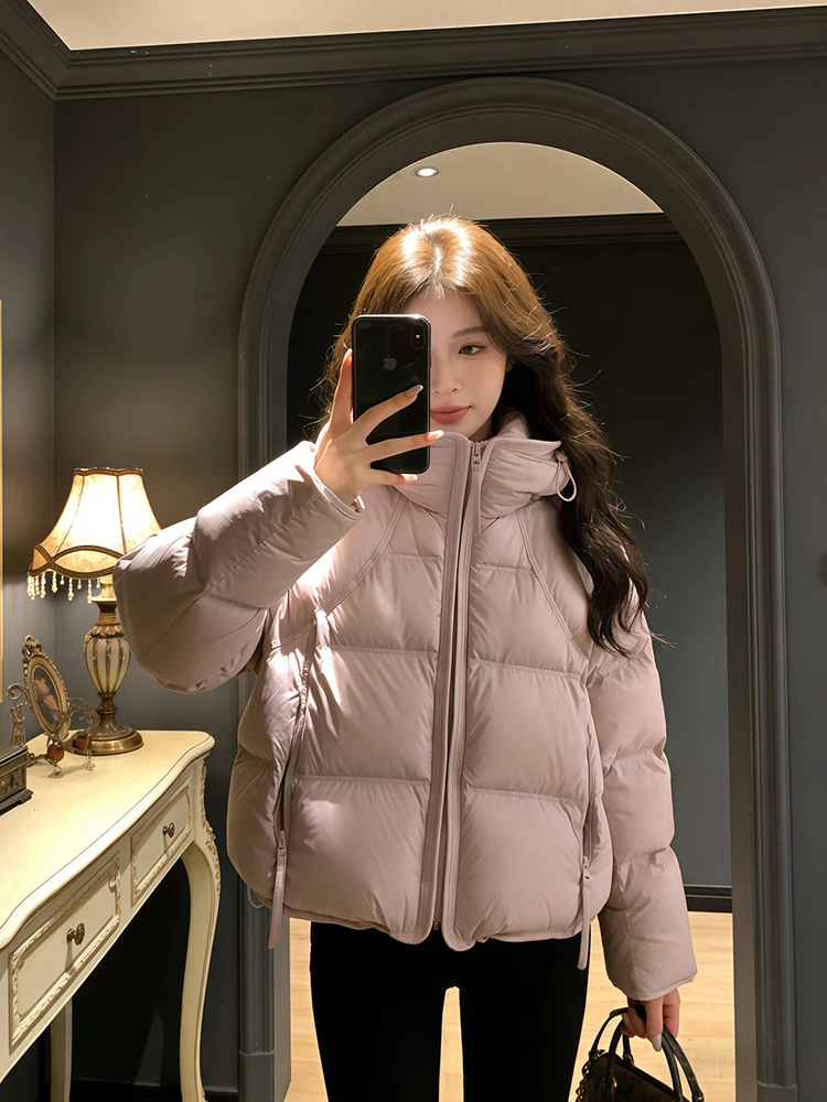 Winter Short Fluffy Puff Hooded Down Jacket Women White Duck Down Loose Warm Outwears Female Zipper Quilted Parker Puffer Jacket