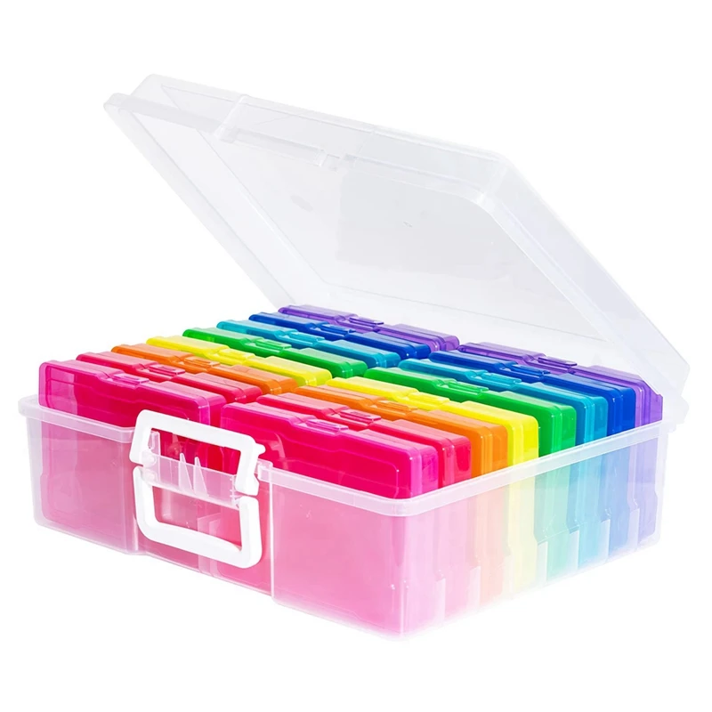 Transparent 4 X 6 Inch Photo Cases And Clear Craft Keeper With Handle - 16 Inner Cases Plastic Storage Container Box