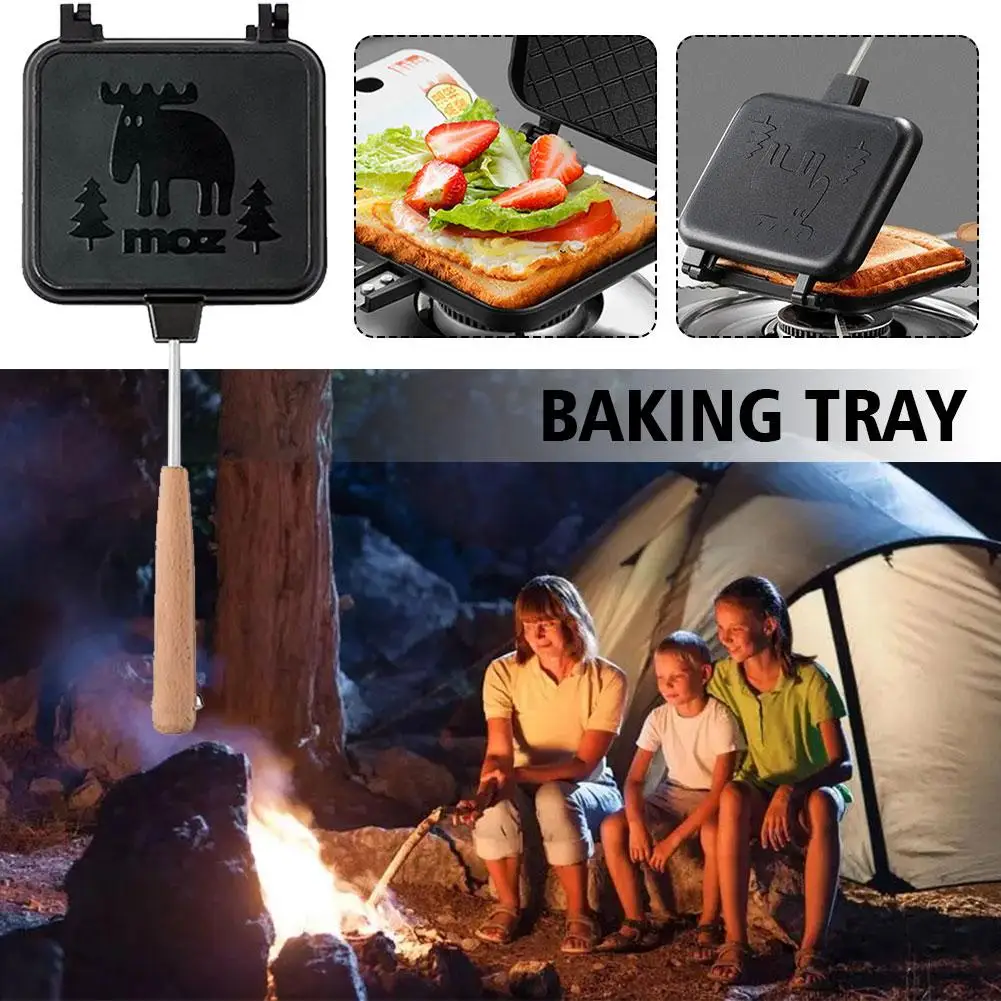 Breakfast Frying Pan Outdoor Detachable Baking Tray Camping Plates Baking Fried Supplies Eggs Bread Non-Stick Sandwich Fold C9V2