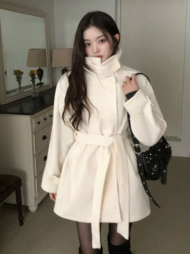 

Шикарное зимнее теплое шерстяное пальто женское средней длины с воротником-джатом и воротником-стойкой, эксклюзивная молодежная мода для электронной коммерции