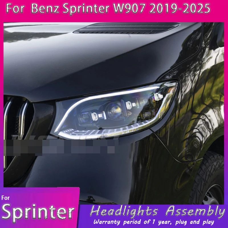 

Светодиодные фары для Mercedes-Benz Sprinter 2018-2025 W907: Комплект передних фар в стиле S-класса с LED-линзами-проекторами, аксессуары для тюнинга