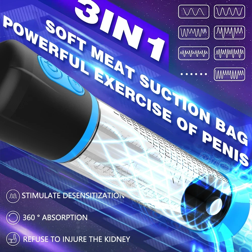 IPX7 Waterproof Electric Penis Pump Masturbation Automatic Suction Pump Dick Enlarger for Men Vacuum Device For Erection