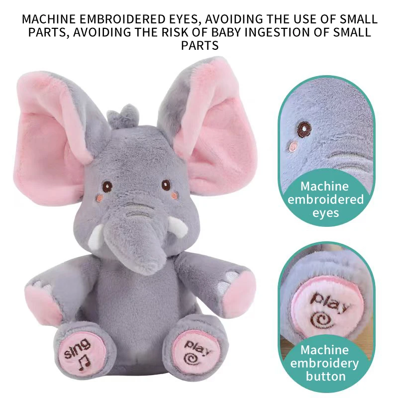 Éléphant en peluche animé chantant avec oreilles mobiles, jouet en peluche électrique, mignon, animal en peluche, cadeau pour bébé