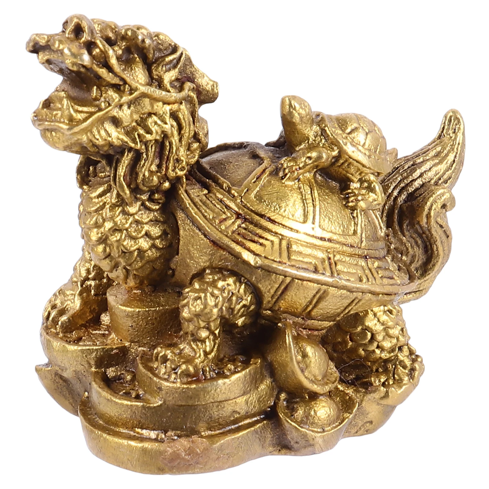 

1pc Brass Dragon Turtle Resin Adornment Lifelike Feng Shui Statue For Home Office Decor Ornament