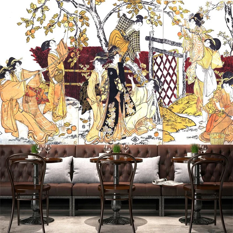 

Japan Ukiyo-e People Picking Persimmon Culture Mural Wallpaper 3D Japanese Cuisine Sushi Restaurant Industrial Decor Wall Paper