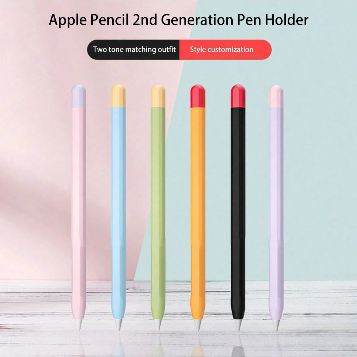 Contrasting Color Pure Silicone Protective Case Suitable for Apple Pencil First/Second Generation Touch Screen Stylus, Anti-Slip and Anti-Drop Pen Case