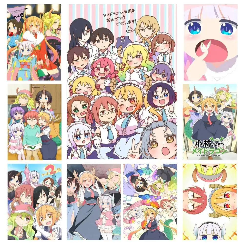 Cartoon Anime M-Miss K-Kobayashis Dragon Maid Posters High Quality Self-adhesive Wall Art Decorations Color Prints Sticky