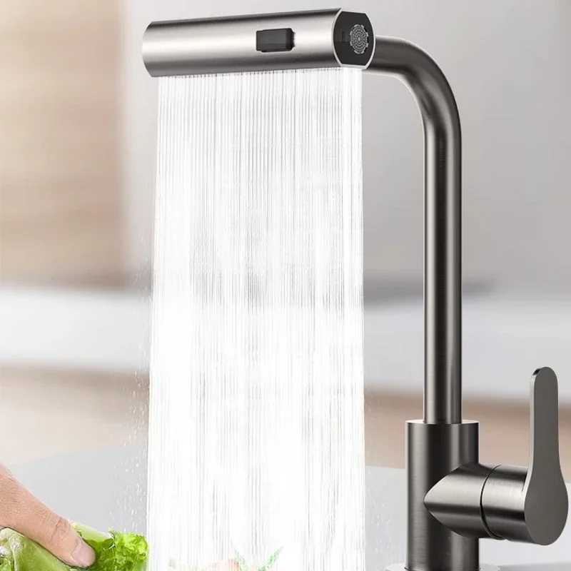 Waterfall Kitchen Faucets Hot Cold Mixer Rainfall Spray Bathroom Basin Sink Faucet 3 Model Rotation Stainless Steel Tap