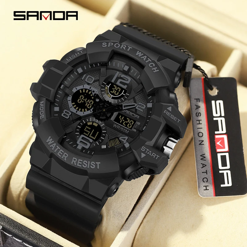 Sanda Top Dual Display Herren uhren g Stil wasserdichte Sport uhr Militär Mann Stoppuhr Quarz Armbanduhr männliche Digitaluhr