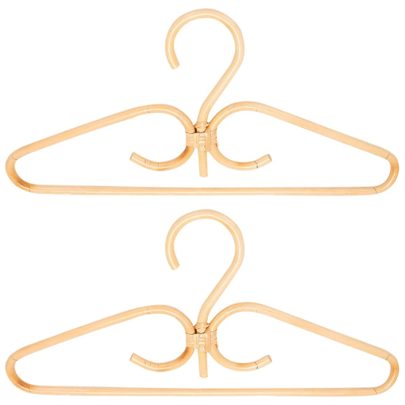 2Pcs Rattan Clothes Hanger Natural Rattan Hand-Woven 3 Hook Hanger for Home Wardrobe Clothing Store Decor 40x20cm-AT35