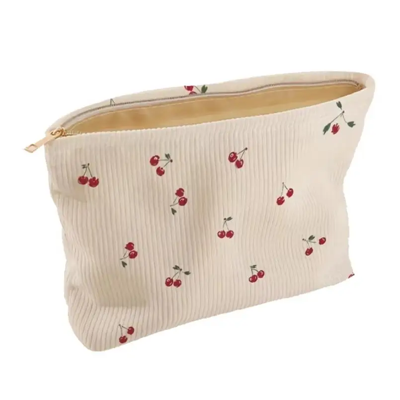 Hand Painted Cherry Corduroy Drawstring Makeup Bag Lightweight Travel Toiletry Pouch Bohemian Style Cosmetic Organizer gallery 5