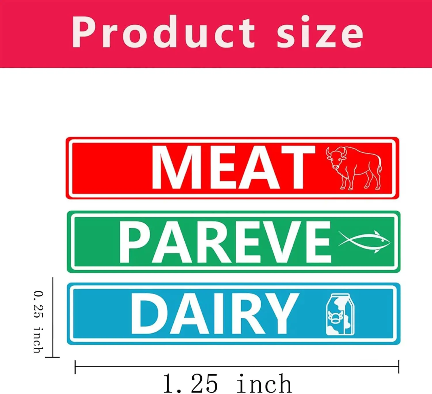 

240Pcs Kosher Labels Meat Dairy Parve Stickers 1.5 x 1/4 inch Blue Dairy Red Meat Green Pareve Stickers Freezable Microwavable