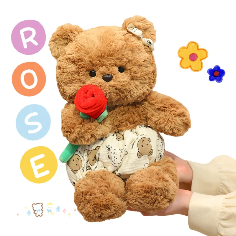 

Съемный плюшевый мишка с розой, милый кудрявый плюшевый мишка-кукла, подарок на день рождения для девочек, успокаивающая игрушка, украшение для дома