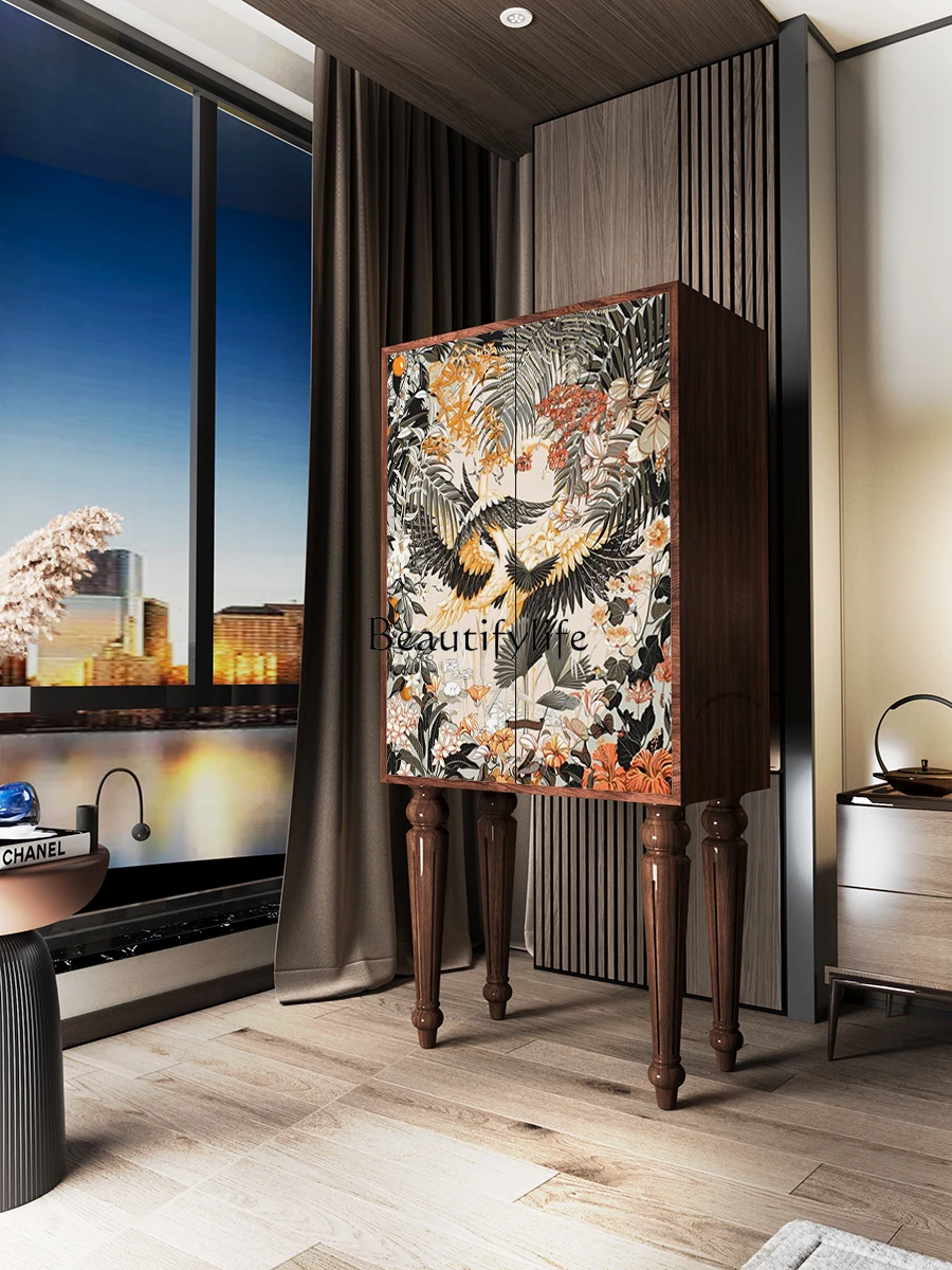 New Chinese Style Retro Solid Wood Chest of Drawers Wall-Free Installation Integrated High Foot Cabinet