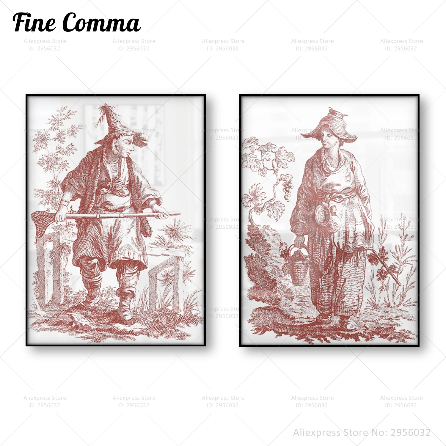 Chinoiserie Comtemporary Poster Sketch Vintage Wall Art Canvas Print Chinese China Asian Art Wall Painting Red Home Decor Gift