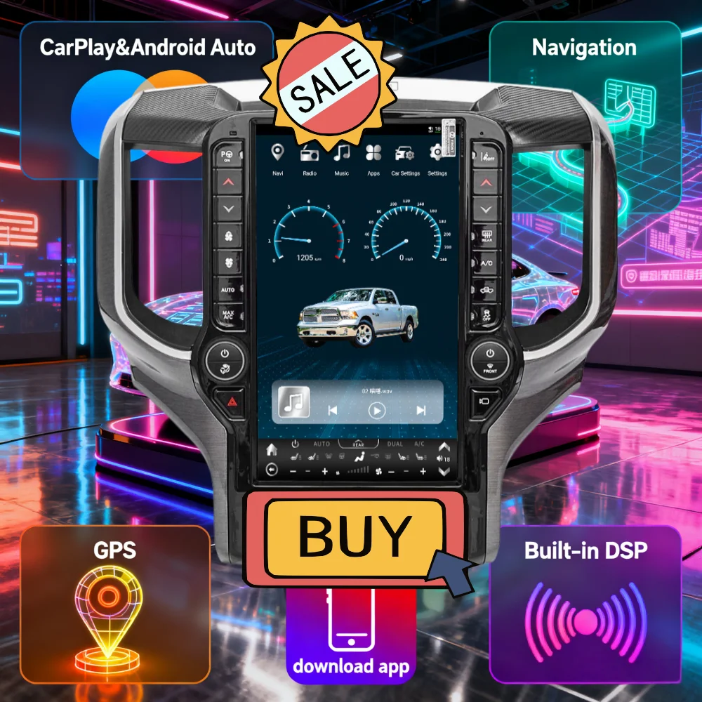 

DL для Dodge Ram 1500 2500 3500 2019-2023 CarPlay GPS Navi Android Автомобильный радиоприемник Мультимедийный плеер Bluetooth Экран Аудио DSP Стерео