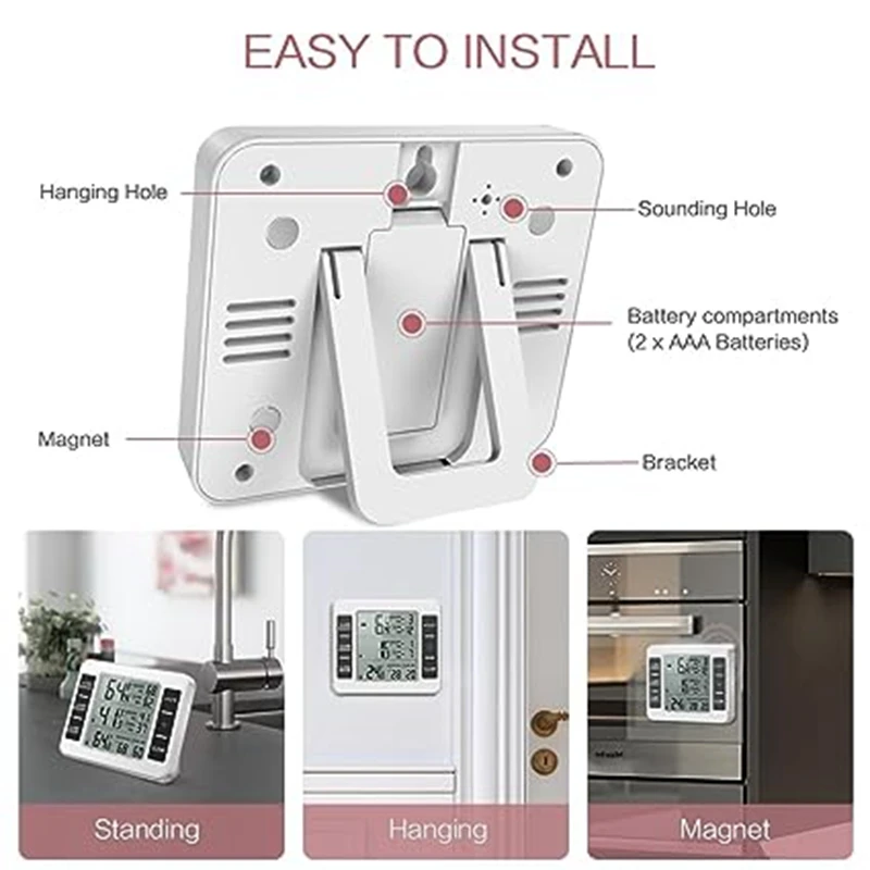 Wireless Refrigerator Thermometer Digital Freezer Thermometer Temperature Monitor With 2 Sensors For Indoor Outdoor Durable