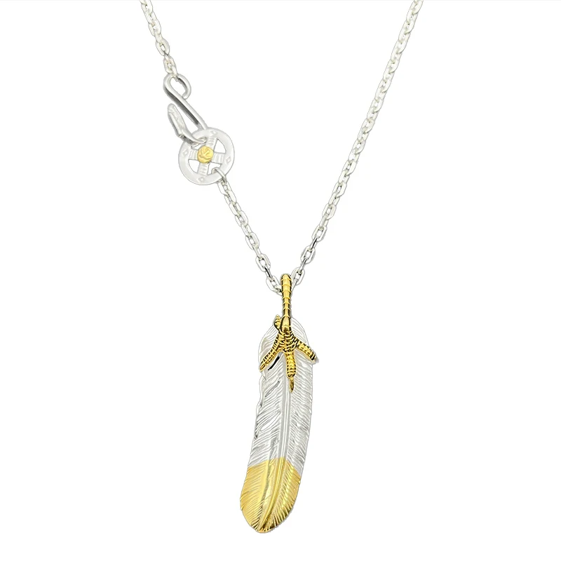Handmade Eagle Claw Feather Pendant Necklace Alloy Gold Tip Two Tone Native American Goros Vintage Biker Men Women Jewelry Gift