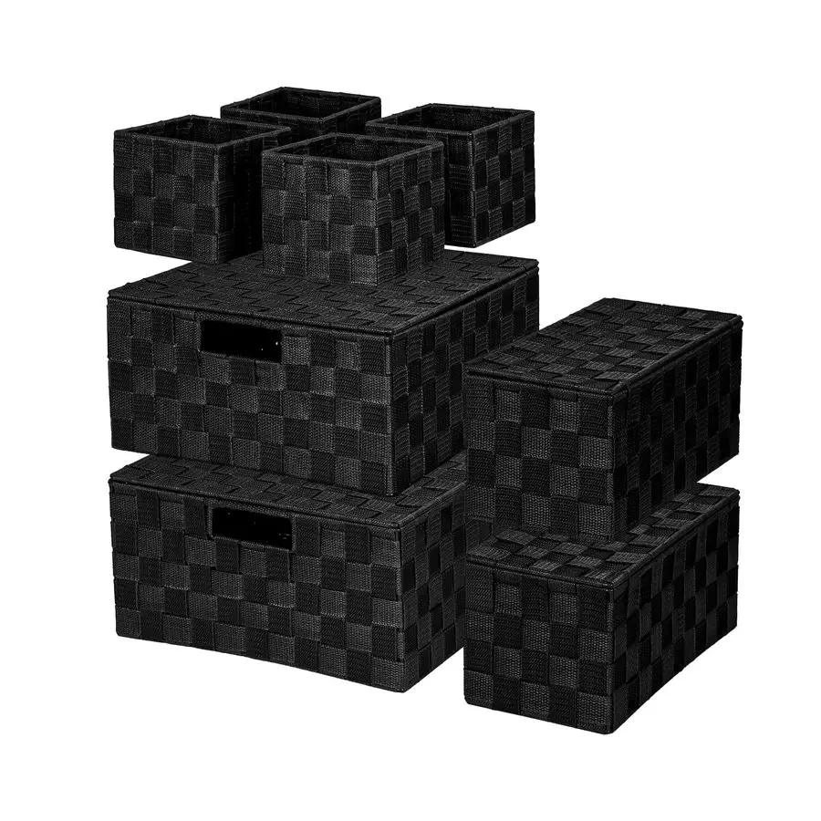 

Storage Box Basket Bin Container, Set of 8, Black Organizing Bins for Closet, Shelf, Dresser, Drawer, Bedroom, Kitchen, Pantry