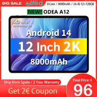 Odea A12 12 Inch Tddi Screen, 2000X1200 2K, Android 14 Tablet, (4+8)12Gb Ram, 128Gb Rom, Unisoc T606, 8 Cores, Mali-G57, 8000Mah, 13Mp+8Mp, Supports Tf up to 1Tb, Type C, Widevine Drm L1 for Netflix