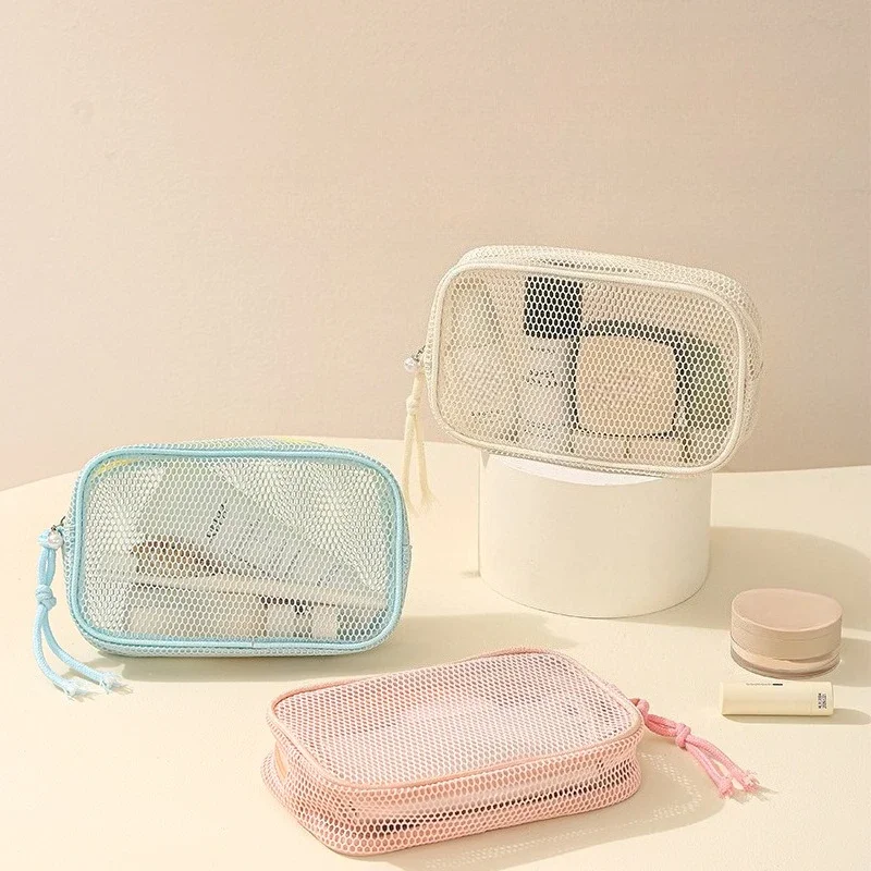 Mesh Cosmetic Bag Travel Makeup Pouch Lightweight Breathable Mesh Toiletry Storage Bag Zipper Cosmetic Organizer for Women