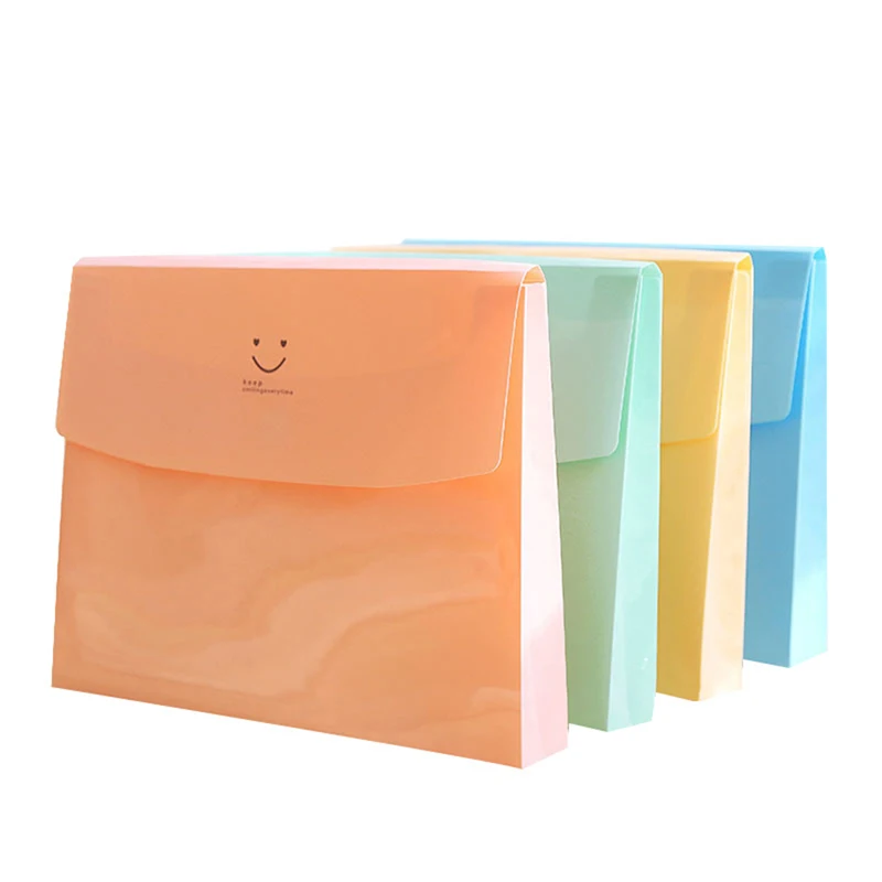 1 Piece Smile Face File Folder A4 High-Grade PVC Folder Lock Button Design Large Capacity Envelope Office Document Bag