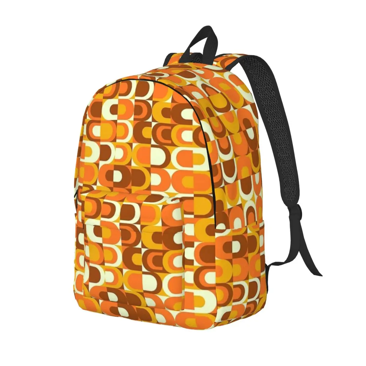 70s Pattern Retro Inustrial In Orange And Brown Tones Backpack Daypack Large Capacity Kids BookBag School Bag Shoulder Bags