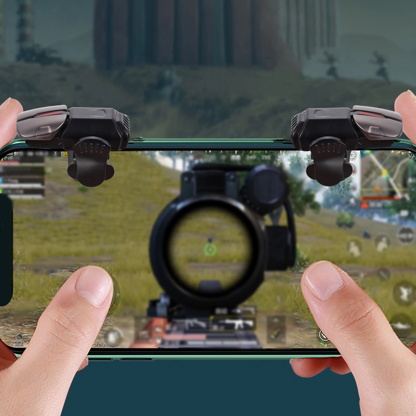 

Six-finger Linkage Game Controller Triggers Durable Mobile Gaming Accessory Black Lightweight Portable Universal Phones ABS
