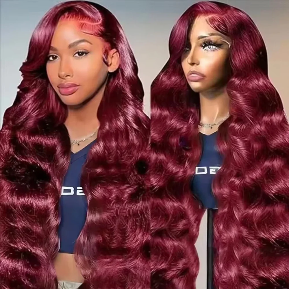 

# Накладные парики из натуральных волос 99J Burgundy Body Wave с HD-кружевной передней частью 13x4, 13x6, предварительно выщипанные, 18-40 дюймов, бразильские волосы