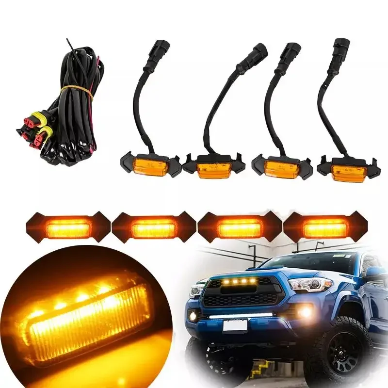 

Carolyn 4pcs LED Grille Lights Amber White Offroad Raptor 12v Car Grille Led Lights for Toyota Tacoma 2016-2018 Honda Nissan