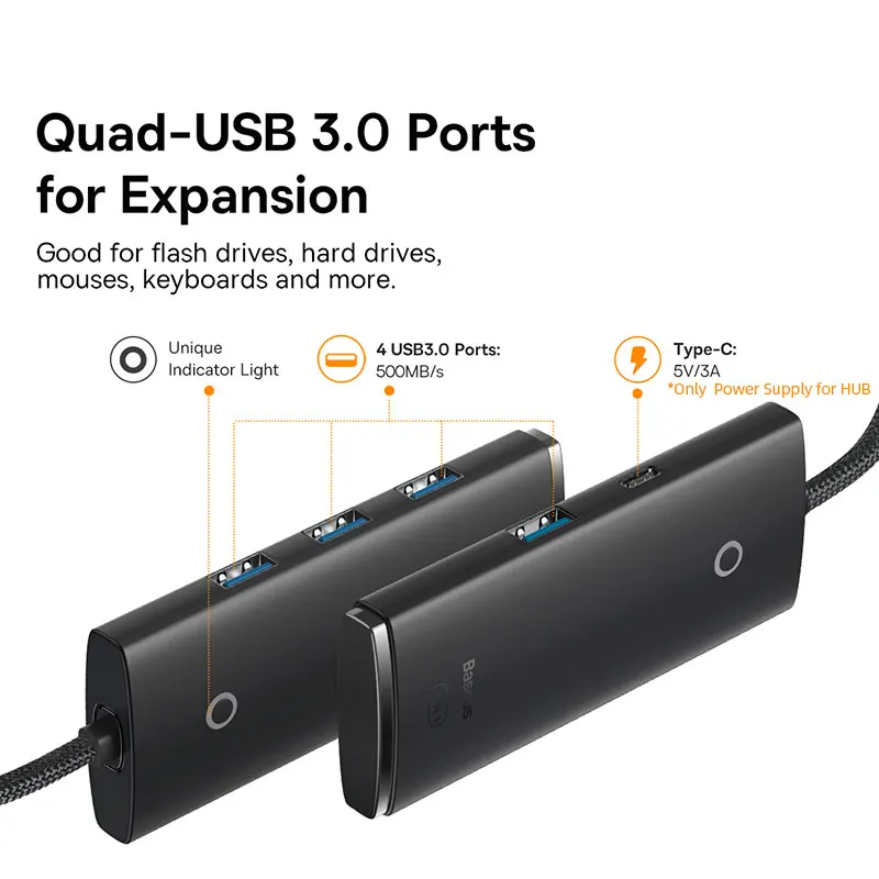 Baseus USB HUB 4 in 1 USB C HUB USB Type C to Multi USB 3.0 Adapter for MacBook Pro Air Huawei Mate 30 USB-C 3.0 Splitter