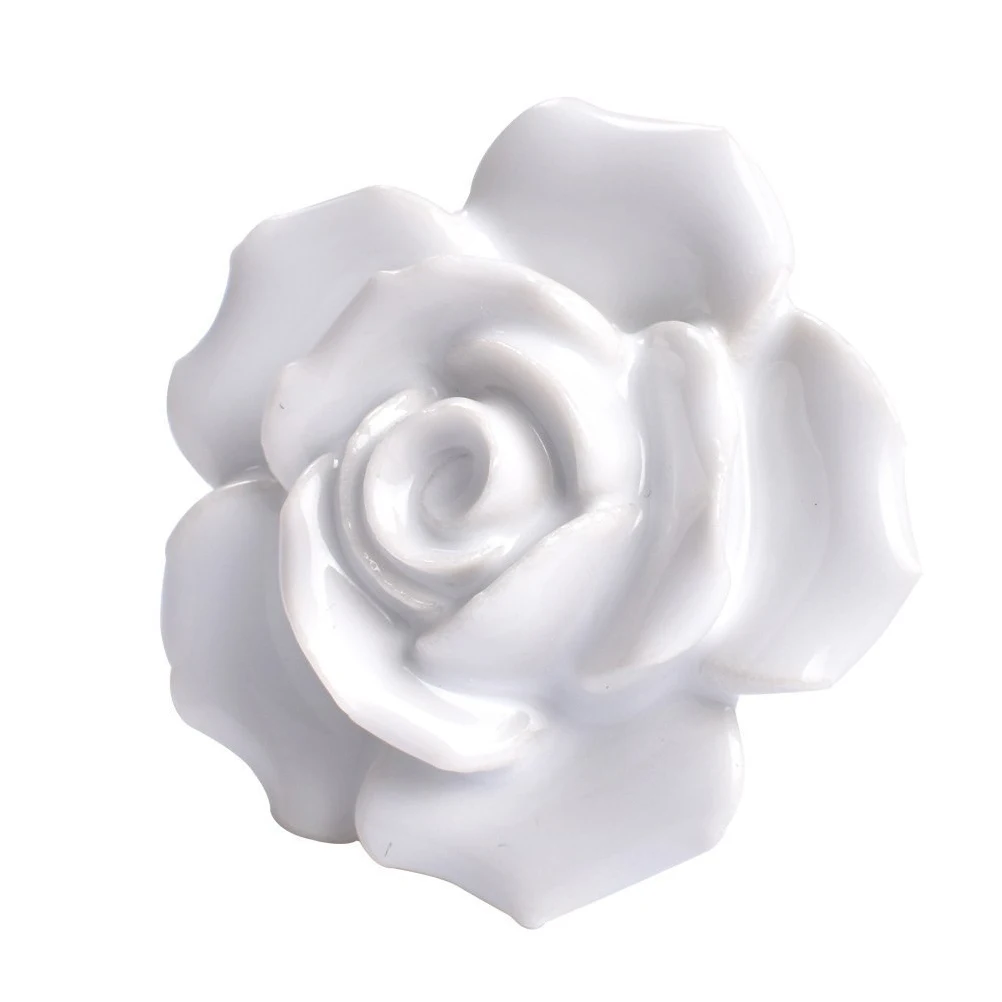 

2Pcs Rose Shaped Ceramic Kitchen Door Knobs White Pull Handles for Cabinet Drawer Cupboard Wardrobe