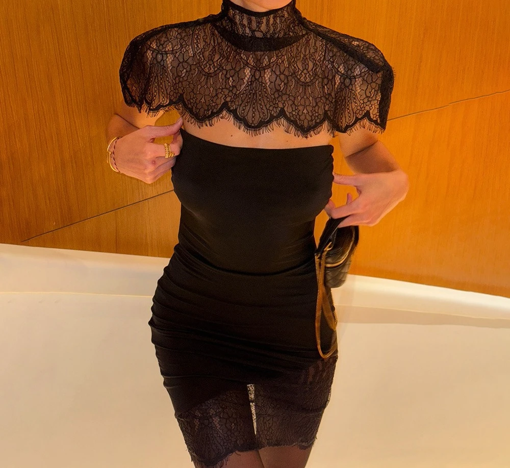 

Lace and Lace Shawl New Dress Sexy Strapless Backless Tight Fitting Hip Hugging Skirt