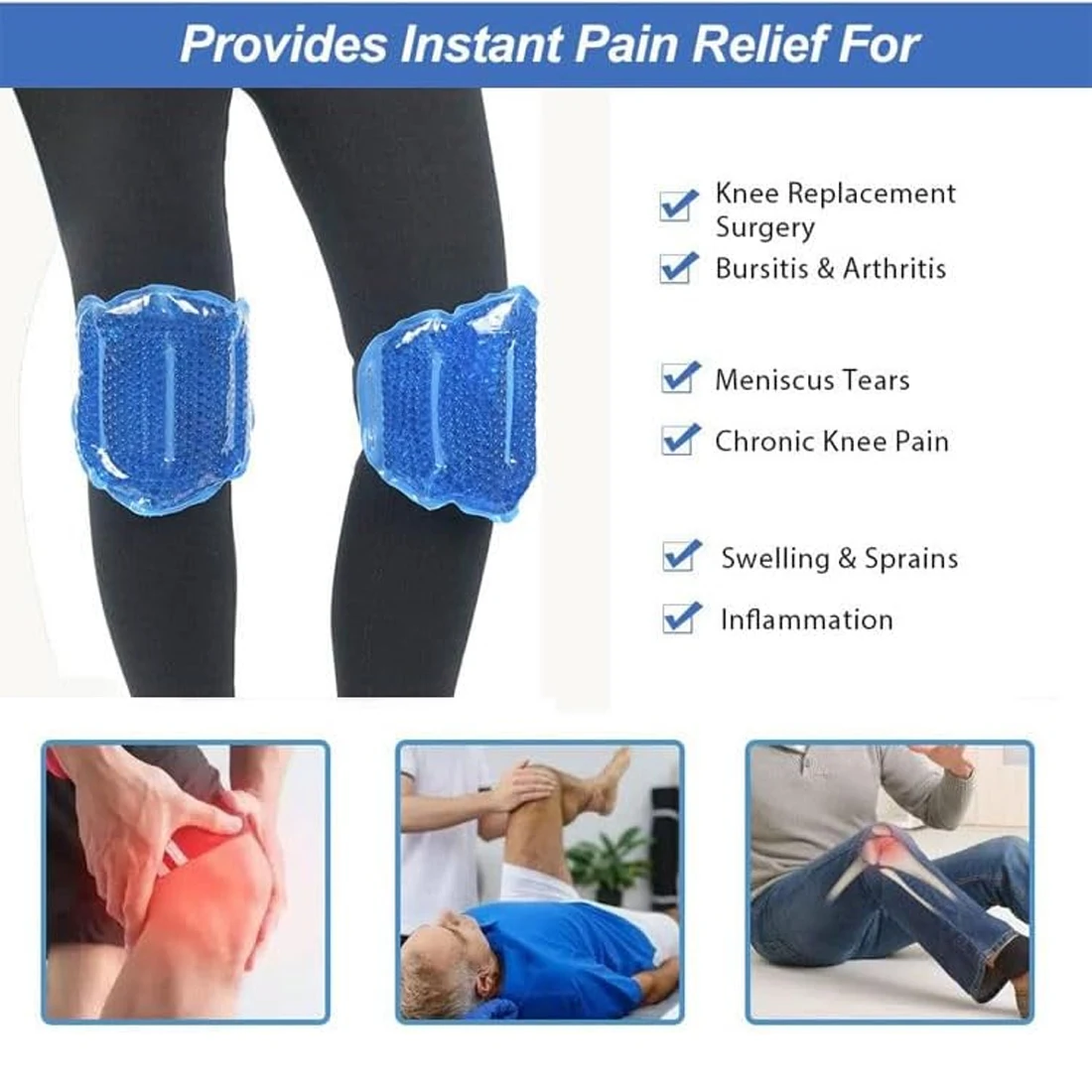 2 Packs Knee Ice Pack Wrap, Reusable Gel Cold Therapy for Knee Replacement Surgery Recovery, Arthritis, Swelling, Bruises, Joint