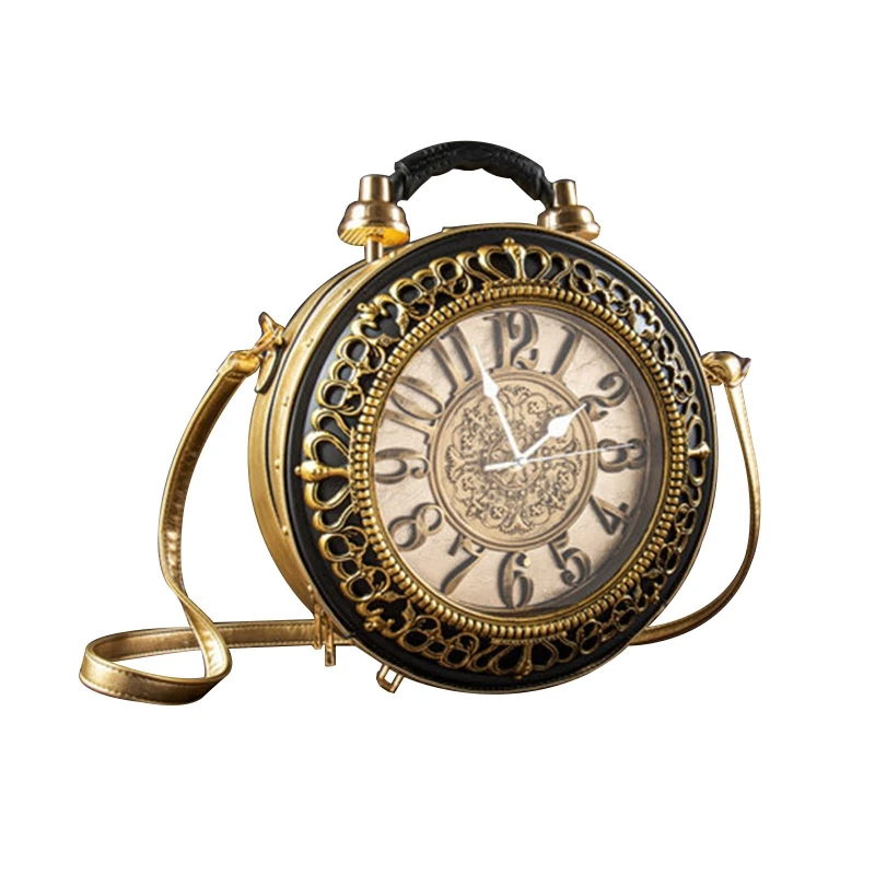 Novelty Real Working Clock Shoulder Crossbody Bags PU Leather Handbags for Women