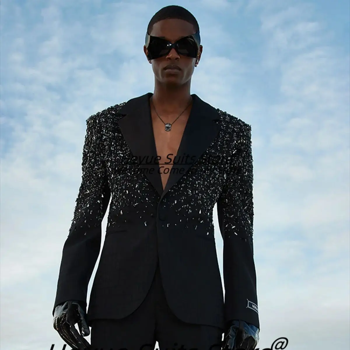 

Luxuly Black Diamond Men Suits Customized Slim Fit Notched Lapel Groom Wedding Tuxedos 2 Pcs Sets Male Prom Blazers Ropa Hombre