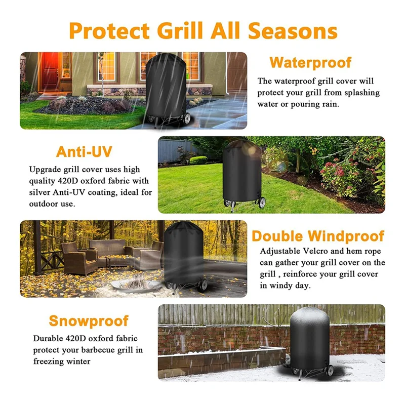 A40Z-Grill Cover For 22 Inch Charcoal Kettle Outdoor Waterproof BBQ Cover For 22 Inch Charcoal Kettle Grills Black