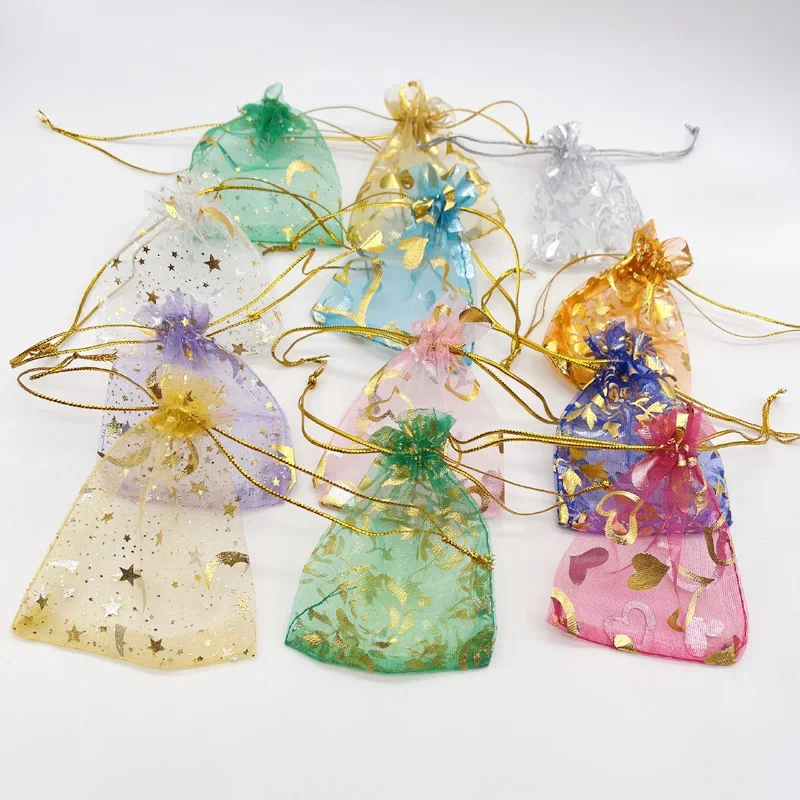 

Packaging Bags with Drawstring Organza Bags Rose Heart Star Moon Lovers Gift Bag Wedding Gift Christmas Storage Pouch 13