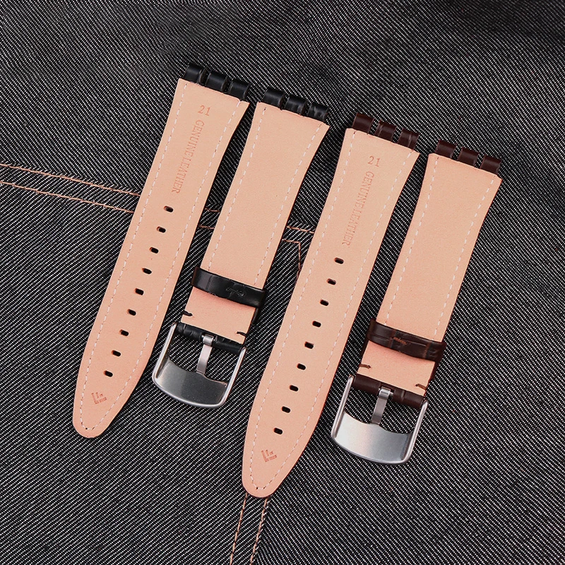 Cowhide watchband for Swatch YVS genuine leather watch strap concave and convex mouth watch accessories 21mm men\'s wristband