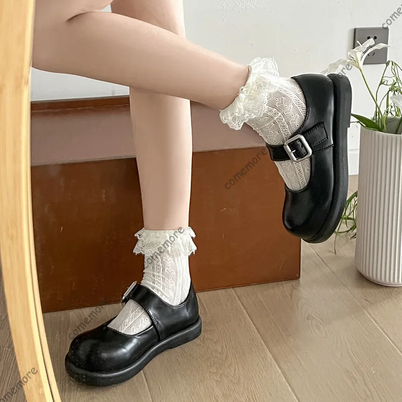Comemore ريترو أسود جولة تو حذاء مسطح للنساء ربيع الخريف عادية تنوعا ماري جين أحذية حزام مشبك المرأة المتسكعون #3