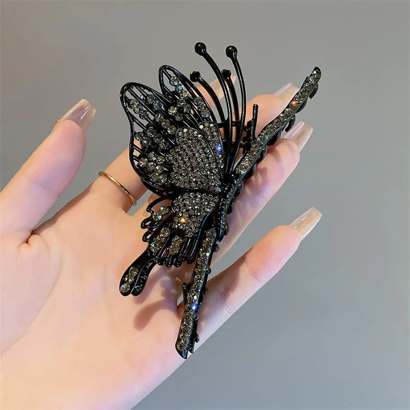 2022 Korean  Rhinestone Butterfly Hair Clips Women Fashion Hair Claw Elegant Large Metal Crab Shark Clip Female Hair Accessories