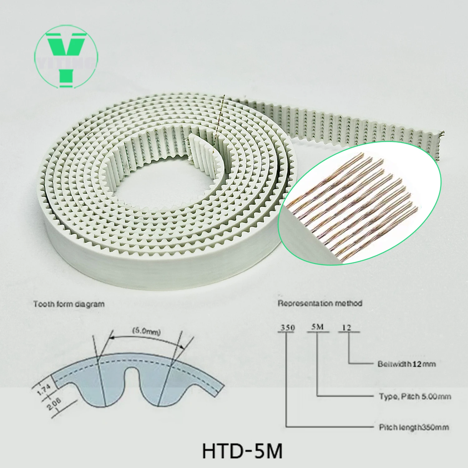 HTD5M Belt PU with Steel Core Synchronous Belt Anti-wear Reinforce Open Belt Width10/12/14/15/16/20/25/30/40mm White Timing Belt