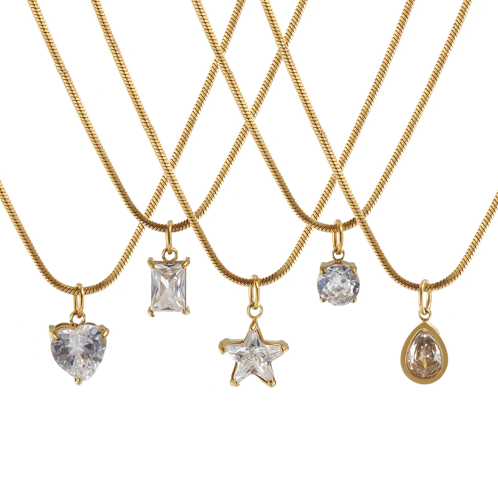 1 pièce collier à breloques étoile plaqué or 18 carats en acier inoxydable et zircone cubique chaîne serpent pendentif collier pour femmes 45 cm de long