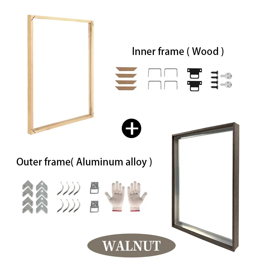 Customized DIY Frame Set in 8 Colors Golden Black Metal Aluminum Frame & Wooden Inner Frame Canvas Poster for Gallery Home Decor
