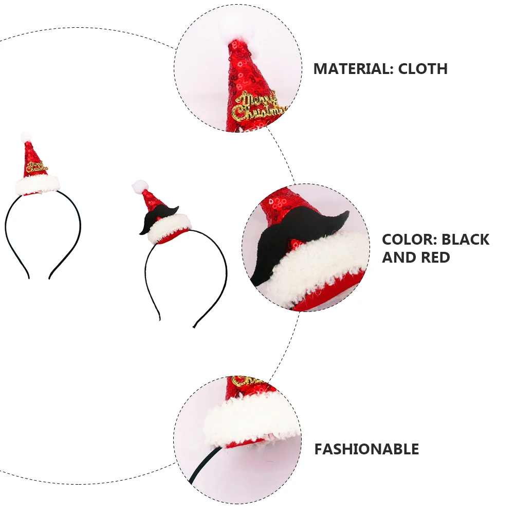 

2Pcs Christmas Sequin Hat Headb Lightweight Materials Photo Props Hair Hoops Festival Headwear Hairstyle Accessory Cosplay Party
