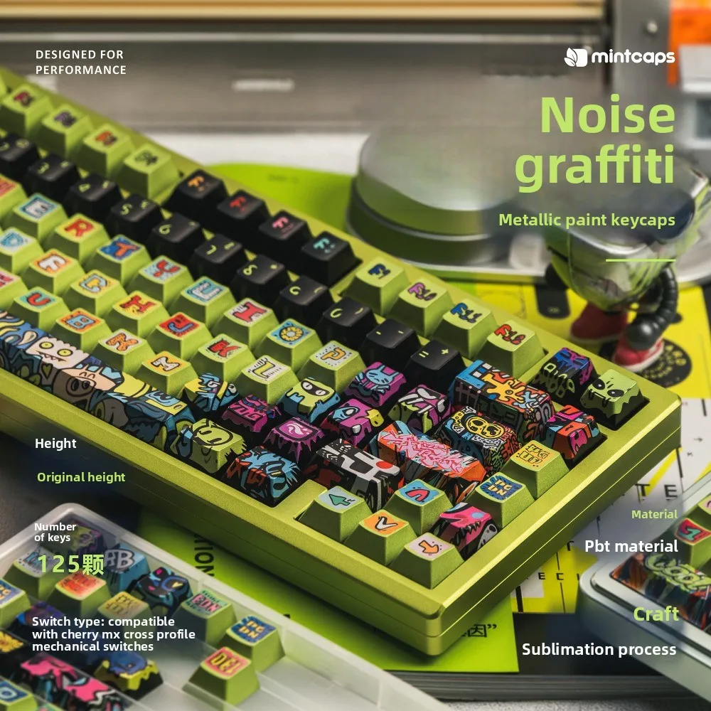 Original Noise Graffiti Themed Keycaps Custom Metallic Paint PBT Sublimation Cherry Profile for Mechanical Gaming Keyboard Gift